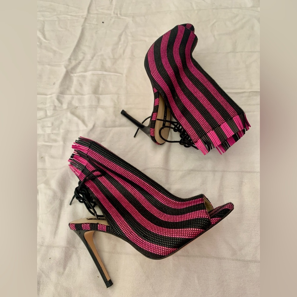 NWOT Zara Striped Woven Textured Lace-Up Heels